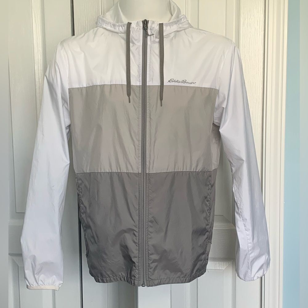 Eddie Bauer White and Gray Windbreaker Jacket